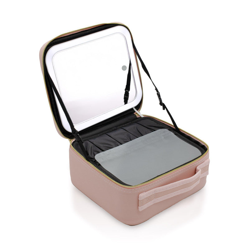 Maleta Cosmetiquero Organizador De Maquillaje Con Espejo LED - Rosado